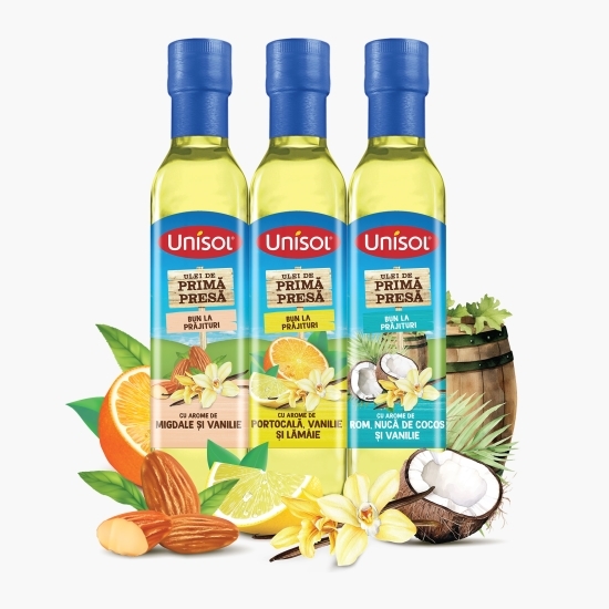 Ulei de rapiță de primă presă pentru prăjituri, cu arome de rom, cocos și vanilie 250ml