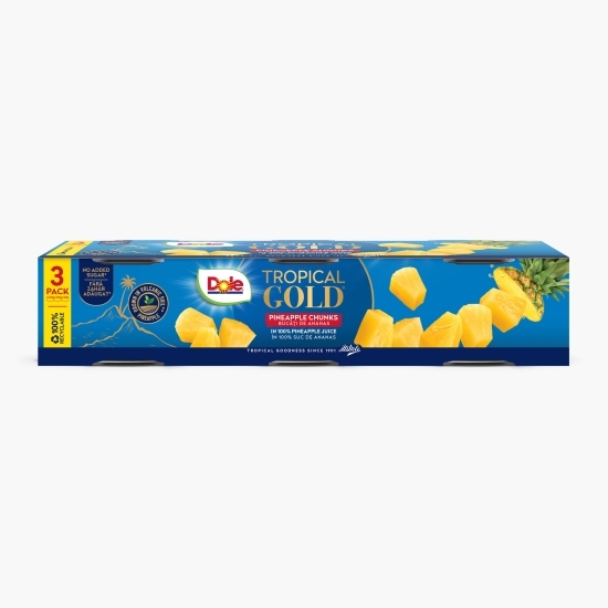 Ananas cuburi, în suc propriu, Tropical Gold, conservă 3x227g