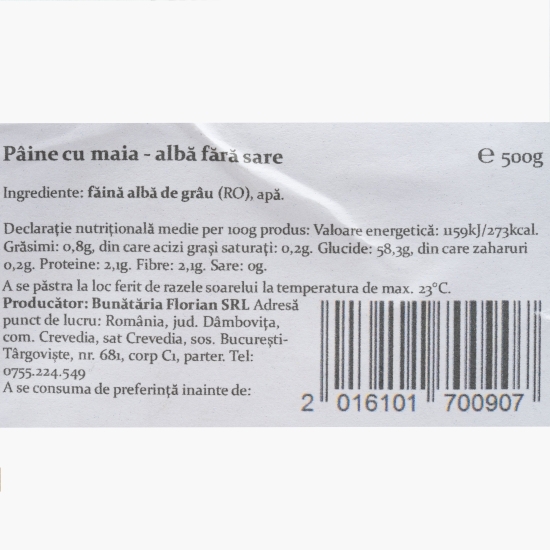 Pâine albă cu maia, fără sare 500g