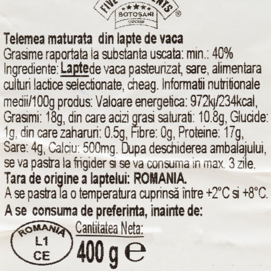 Telemea de vacă 40% grăsime, 400g