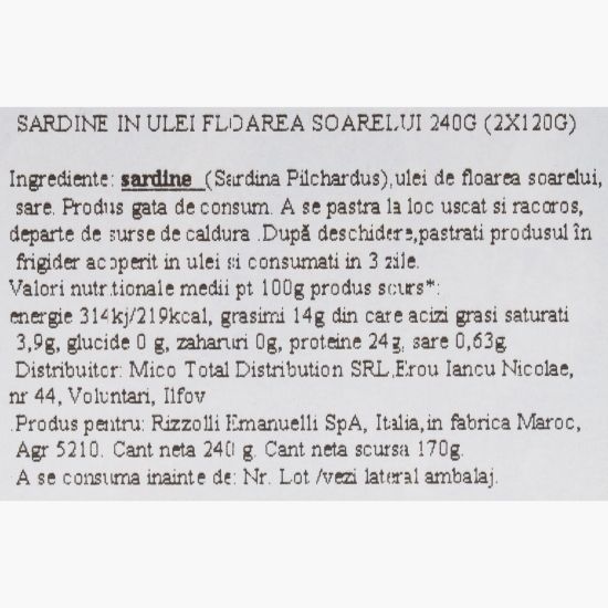Sardină în ulei de floarea-soarelui 2x120g