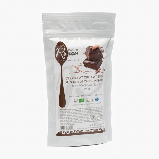 Ciocolată crudă de patiserie 70% cacao, cu zahăr integral din trestie eco 200g