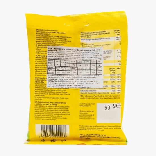 Bomboane multivitamine cu lămâie, fără zahăr 60g
