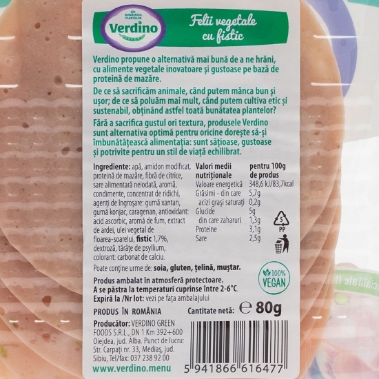 Mortadella vegetală cu fistic 80g