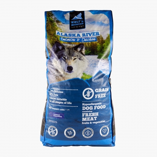 Hrană uscată hipoalergenică pentru câini, 12kg, cu somon și pui, fără gluten 