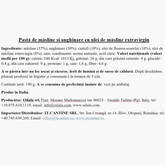 Pastă de măsline și anghinare cu ulei de măsline extravirgin, 190g