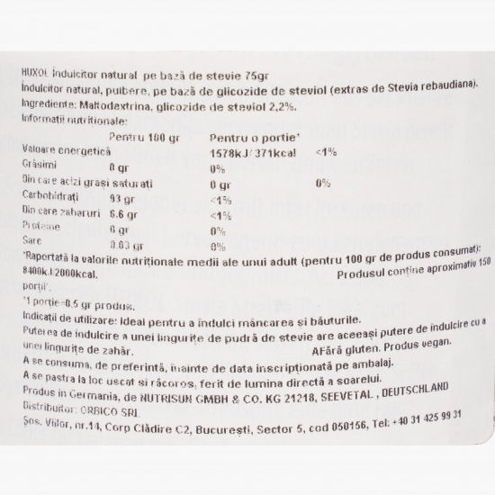 Îndulcitor natural pe bază de stevie 75g