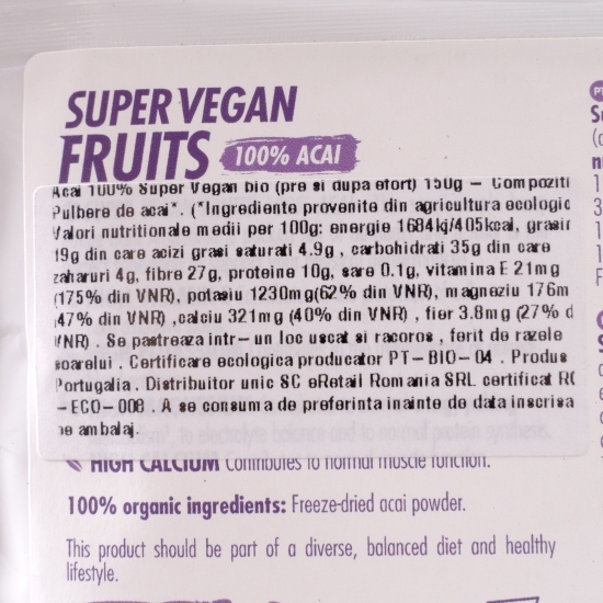 Pulbere acai 100% super vegan eco (pre și după efort) 150g