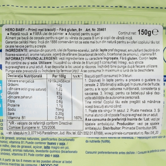 Biscuiți pentru copii, Primii mei biscuiți, +8 luni, fără gluten 150g