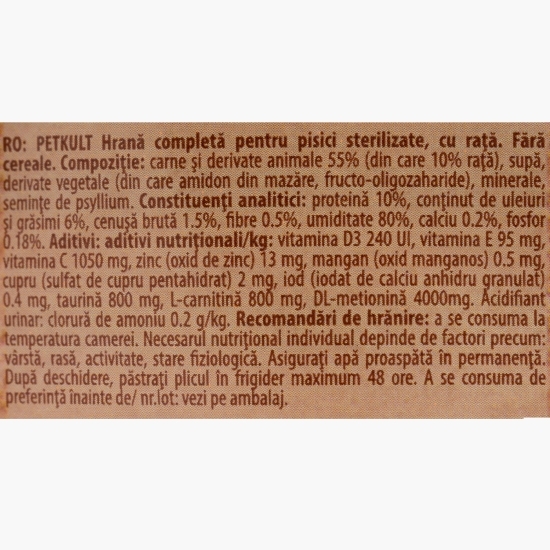 Hrană umedă pentru pisici sterilizate, cu rață, 100g