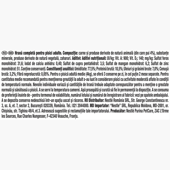 Hrană umedă pentru pisici, mousse, 85g, cu pui 