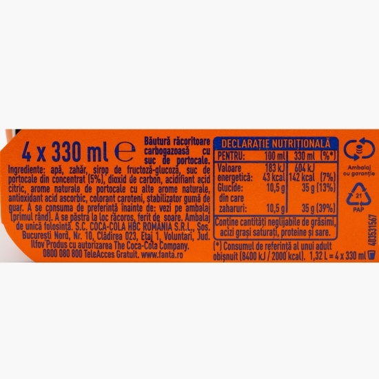 Băutură carbogazoasă de portocale doză 4x0.33l