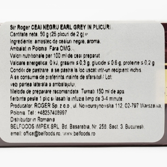 Ceai negru Earl Grey plicuri 25x2g