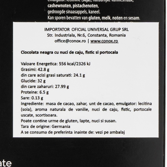 Ciocolată neagră Brazil cu nuci de caju, fistic și portocală 100g
