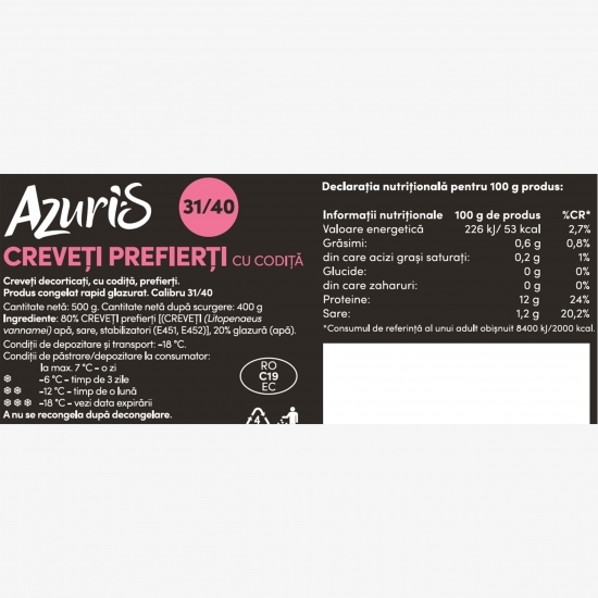Creveți prefierți calibru 31/40, 500g 