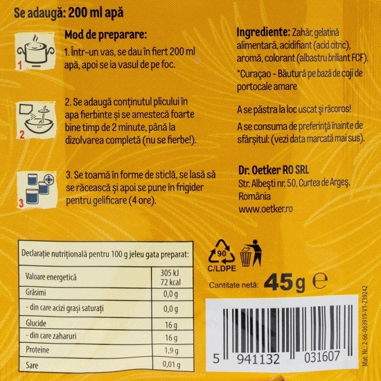 Mix pentru jeleu cu gust de Curaçao, 45g