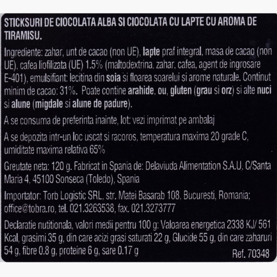 Sticksuri de ciocolată cu lapte cu aromă tiramisu 120g