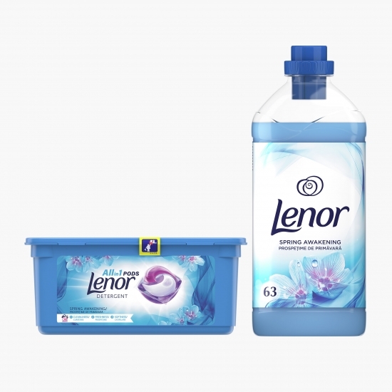 Pachet Promo: Detergent de rufe capsule All in One Pods Spring Awakening, 28 spălări + Balsam Spring Awakening, 63 spălări