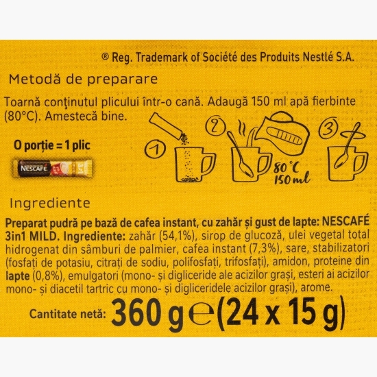Mix de cafea instant 3în1 Mild plicuri, 24x15g