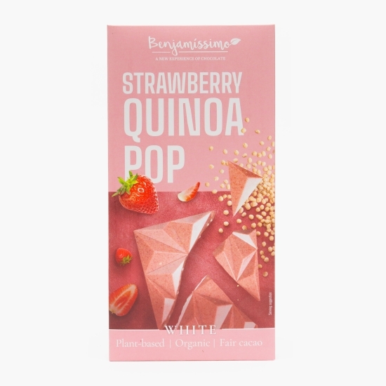 Ciocolată albă eco, cu căpșune și quinoa, 60g