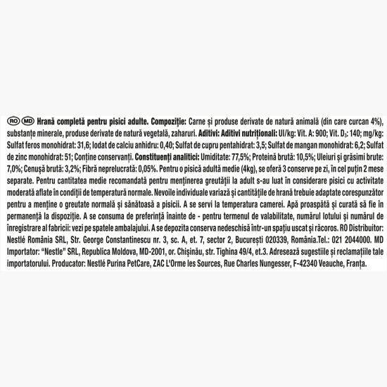 Hrană umedă pentru pisici, 85g, mousse curcan