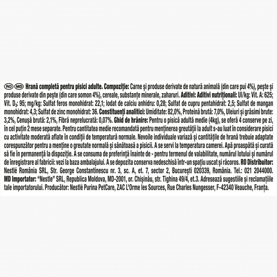 Hrană umedă pentru pisici, 85g, Mini fileuri în sos cu pui și somon