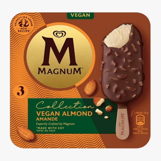 Înghețată vegană de vanilie, cu glazură de ciocolată și migdale 3x90ml