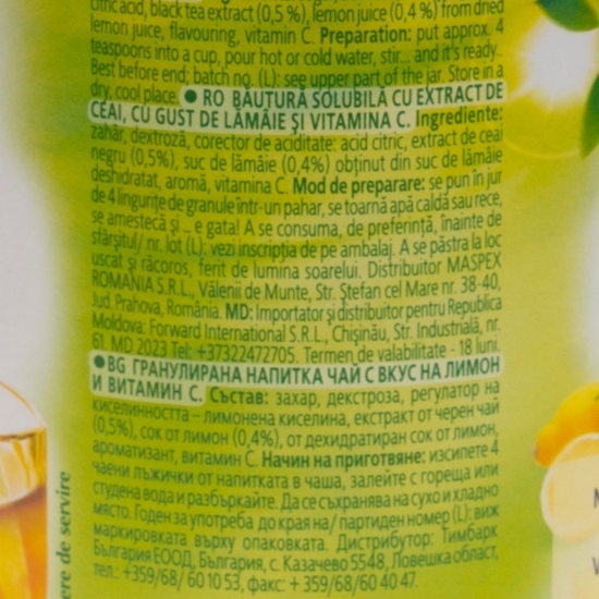 Băutură solubilă cu extract de ceai, cu gust de lămâie și vitamina C 350g