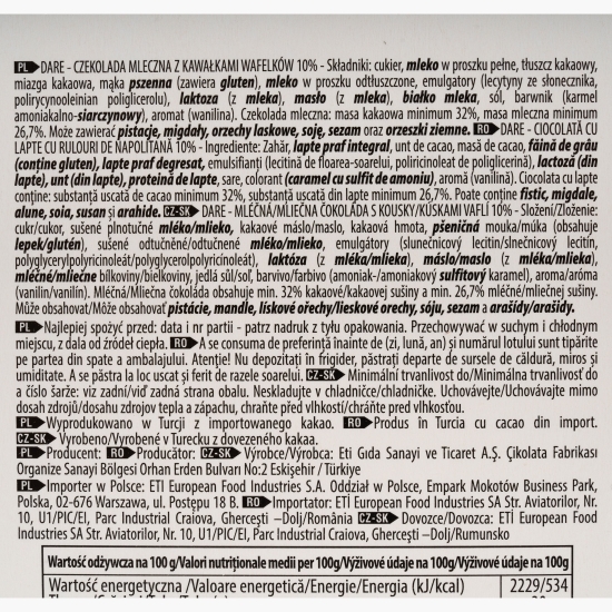 Ciocolată cu rulouri de napolitană 70g
