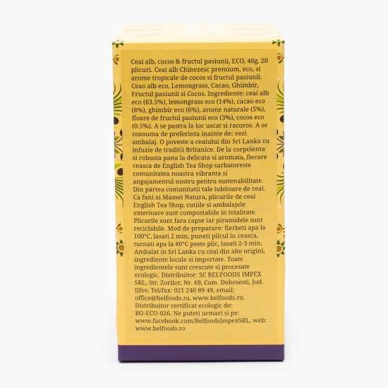 Ceai alb eco cu cocos și fructul pasiunii 40g