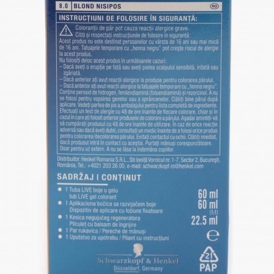 Vopsea de păr permanentă sub formă de gel 8.0 Sandy blond 142.5ml