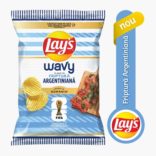 Chipsuri ondulate din cartofi cu gust de  friptură de vită la grătar 105g