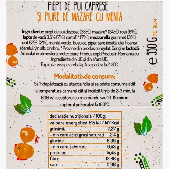 Piept de pui Caprese și piure de mazăre 350g