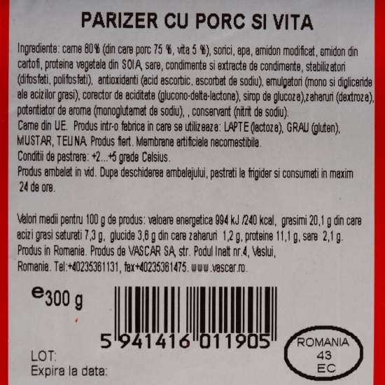 Parizer cu porc și vită 300g