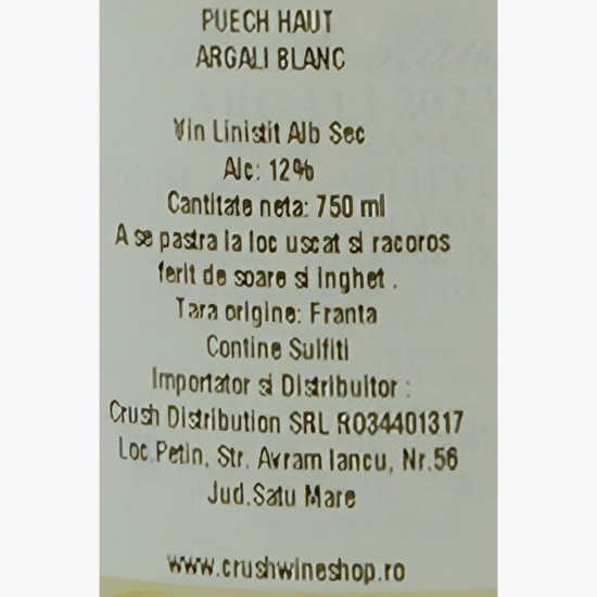 Vin alb sec, Argali, Cupaj, 12%, 0.75l