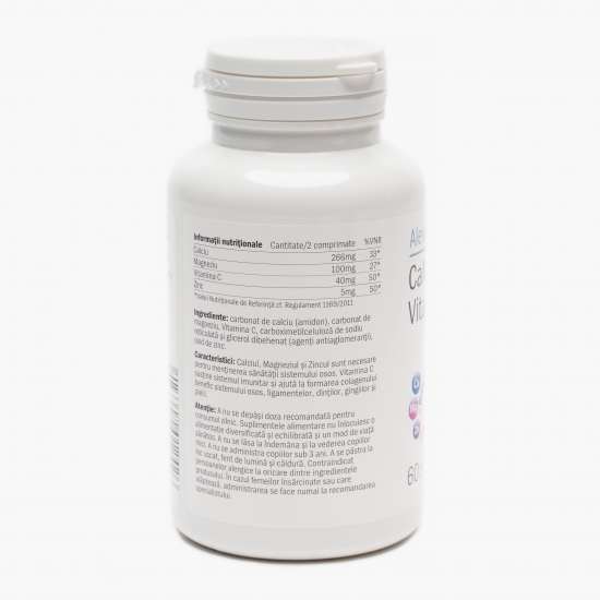 Calciu, Magneziu, Zinc (CaMgZn) + Vitamina C 60 comprimate