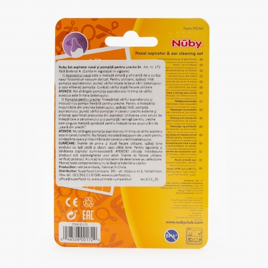 Aspirator nazal + set curățare ureche, 0+ luni