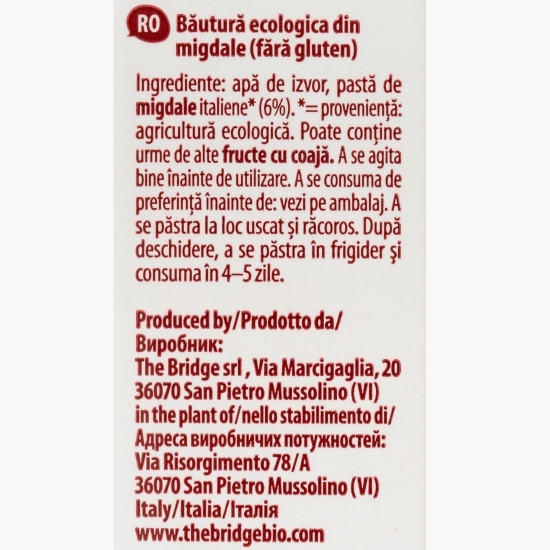 Băutură ecologică pură din migdale 6%, fără zahăr 1l