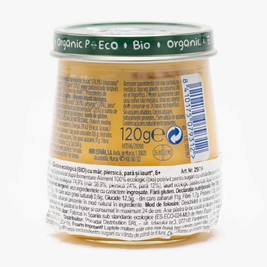 Gustare eco măr, piersică și pară și iaurt, +6 luni, 120g