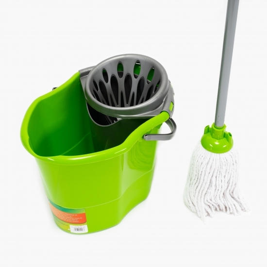 Set pentru curățat podele (găleată, storcător și mop)