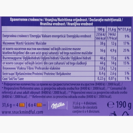Ciocolată cu lapte alpin și alune întregi, 190g