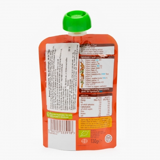 Piure ecologic de somon cu legume, +7 luni, 130g