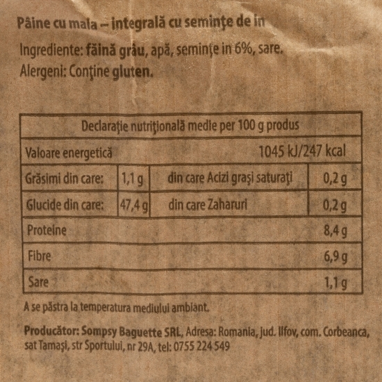 Pâine integrală cu maia și semințe de in 500g