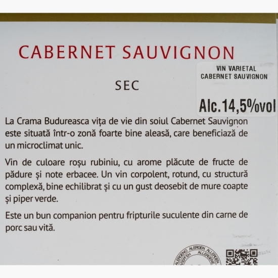Vin roșu sec Cabernet Sauvignon, 14.5%, bag in box 2l
