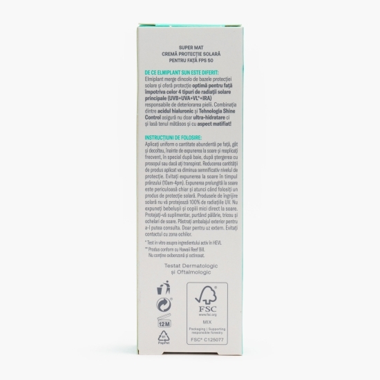 Cremă matifiantă protecție solară pentru față SPF 50, 50ml