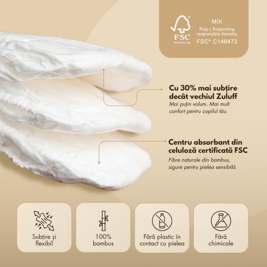 Scutece cu arici din bambus mărimea 3, 6-11kg, 30 buc