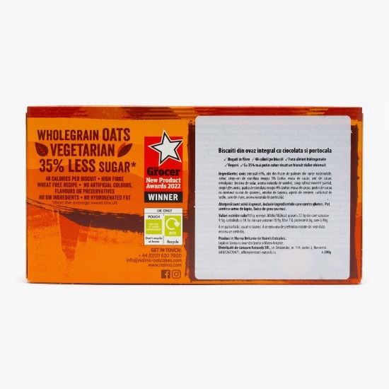 Biscuiți ovăz integral cu ciocolată și portocală cu 35% mai puțin zahăr 200g