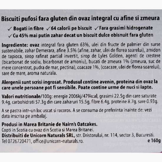 Biscuiți pufoși fără gluten din ovăz cu afine și zmeură 160g