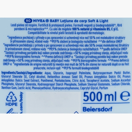 Loțiune pentru bebeluși Baby Soft & Light 0.5l
