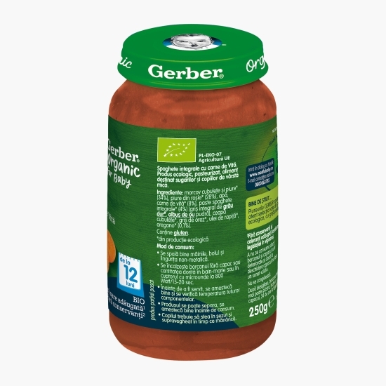 Spaghete integrale cu carne de vită eco, +12 luni, 250g